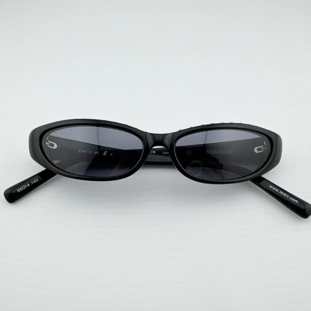 Alain Mikli Black Studded Slim‎ Oval Sunglasses Y2K Designer Eyewear